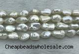 FWP354 15 inches 9mm - 10mm baroque white freshwater pearl strands