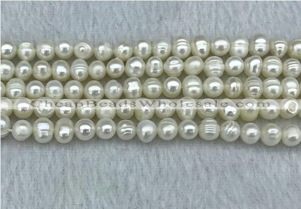 FWP36 14.5 inches 5mm - 6mm potato white freshwater pearl strands