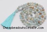 GMN1024 Hand-knotted 8mm, 10mm matte amazonite 108 beads mala necklaces with tassel