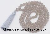 GMN1031 Hand-knotted 8mm, 10mm matte grey agate 108 beads mala necklace with tassel