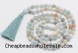 GMN1038 Hand-knotted 8mm, 10mm matte amazonite 108 beads mala necklace with tassel