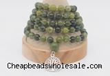 GMN1124 Hand-knotted 8mm, 10mm Canadian jade 108 beads mala necklaces with charm