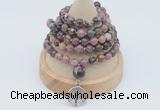 GMN1145 Hand-knotted 8mm, 10mm rhodonite 108 beads mala necklaces with charm