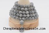 GMN1155 Hand-knotted 8mm, 10mm grey picture jasper 108 beads mala necklaces with charm