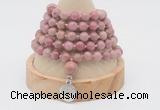 GMN1159 Hand-knotted 8mm, 10mm pink wooden jasper 108 beads mala necklaces with charm