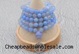 GMN1190 Hand-knotted 8mm, 10mm blue banded agate 108 beads mala necklaces with charm