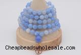 GMN1191 Hand-knotted 8mm, 10mm blue banded agate 108 beads mala necklaces with charm