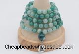 GMN1194 Hand-knotted 8mm, 10mm green banded agate 108 beads mala necklaces with charm