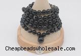 GMN1198 Hand-knotted 8mm, 10mm black banded agate 108 beads mala necklaces with charm