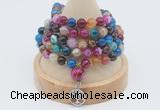 GMN1199 Hand-knotted 8mm, 10mm colorfull banded agate 108 beads mala necklaces with charm