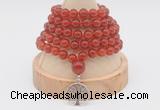 GMN1201 Hand-knotted 8mm, 10mm red agate 108 beads mala necklaces with charm