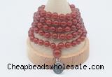 GMN1202 Hand-knotted 8mm, 10mm red agate 108 beads mala necklaces with charm