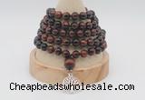 GMN1222 Hand-knotted 8mm, 10mm red tiger eye 108 beads mala necklaces with charm