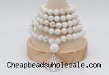 GMN1246 Hand-knotted 8mm, 10mm white howlite 108 beads mala necklaces with charm