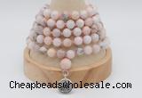 GMN1251 Hand-knotted 8mm, 10mm natural pink opal 108 beads mala necklaces with charm