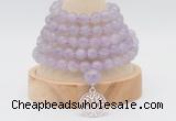 GMN1256 Hand-knotted 8mm, 10mm lavender amethyst 108 beads mala necklaces with charm