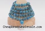 GMN1259 Hand-knotted 8mm, 10mm apatite 108 beads mala necklaces with charm