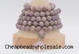 GMN1280 Hand-knotted 8mm, 10mm lepidolite 108 beads mala necklace with charm