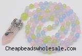 GMN1400 Hand-knotted 8mm candy jade 108 beads mala necklace with pendant