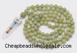 GMN1434 Hand-knotted 8mm, 10mm China jade 108 beads mala necklace with pendant