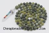 GMN1435 Hand-knotted 8mm, 10mm Canadian jade 108 beads mala necklace with pendant