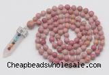 GMN1440 Hand-knotted 8mm, 10mm pink wooden jasper 108 beads mala necklace with pendant