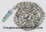 GMN1448 Hand-knotted 8mm, 10mm artistic jasper 108 beads mala necklace with pendant