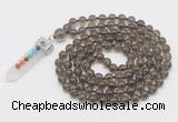 GMN1456 Hand-knotted 8mm, 10mm smoky quartz 108 beads mala necklace with pendant