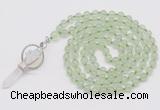 GMN1461 Hand-knotted 8mm, 10mm prehnite 108 beads mala necklace with pendant