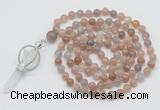 GMN1466 Hand-knotted 8mm, 10mm moonstone 108 beads mala necklace with pendant