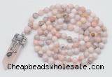 GMN1468 Hand-knotted 8mm, 10mm natural pink opal 108 beads mala necklace with pendant