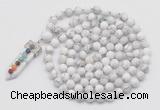 GMN1480 Hand-knotted 8mm, 10mm white howlite 108 beads mala necklace with pendant