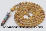 GMN1485 Hand-knotted 8mm, 10mm golden tiger eye 108 beads mala necklace with pendant