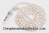 GMN1515 Hand-knotted 8mm, 10mm faceted Tibetan agate 108 beads mala necklace with pendant