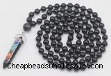 GMN1538 Hand-knotted 8mm, 10mm black obsidian 108 beads mala necklace with pendant