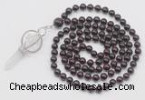 GMN1542 Hand-knotted 8mm, 10mm garnet 108 beads mala necklace with pendant