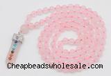 GMN1544 Hand-knotted 8mm, 10mm rose quartz 108 beads mala necklace with pendant