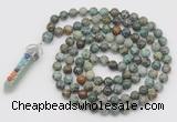 GMN1548 Hand-knotted 8mm, 10mm African turquoise 108 beads mala necklace with pendant