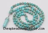 GMN1614 Hand-knotted 6mm sea sediment jasper 108 beads mala necklace with pendant