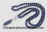 GMN1618 Hand-knotted 6mm blue tiger eye 108 beads mala necklace with pendant