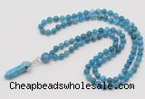 GMN1634 Hand-knotted 6mm apatite 108 beads mala necklace with pendant