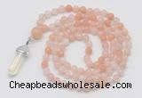 GMN1636 Hand-knotted 6mm pink aventurine 108 beads mala necklace with pendant