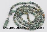 GMN1643 Hand-knotted 6mm African turquoise 108 beads mala necklaces with pendant