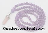 GMN1645 Hand-knotted 6mm lavender amethyst 108 beads mala necklaces with pendant