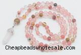 GMN1647 Hand-knotted 6mm volcano cherry quartz 108 beads mala necklaces with pendant