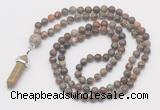 GMN1662 Hand-knotted 6mm ocean agate 108 beads mala necklaces with pendant