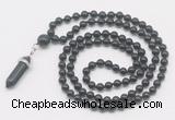 GMN1671 Hand-knotted 6mm black onyx 108 beads mala necklaces with pendant