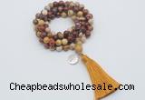 GMN1801 Knotted 8mm, 10mm mookaite 108 beads mala necklace with tassel & charm