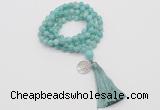 GMN1808 Knotted 8mm, 10mm amazonite 108 beads mala necklace with tassel & charm