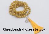 GMN1826 Knotted 8mm, 10mm golden tiger eye 108 beads mala necklace with tassel & charm